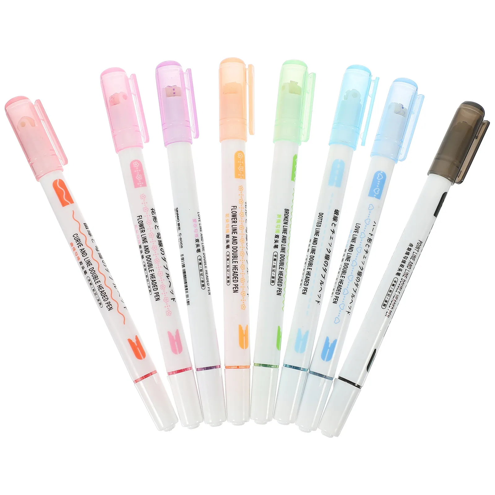 8Pcs Colored Curve Pens Wave Marker Set Smooth Ink for Card Making Crafts Coloring Books School Projects DIY Alphabet Scrapbook