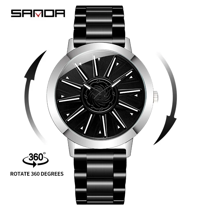 SANDA P1032 2023 New Stainless Steel Band Waterproof Men Watch Fashion Business Outdoors Quartz Wristwatch Relogio Masculino