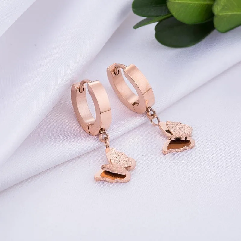 Stainless Steel Butterfly Hoop Earrings For Women Jewelry Gift Female Long Tassel Frosted Matte Drop Earrings Korean Sent Free