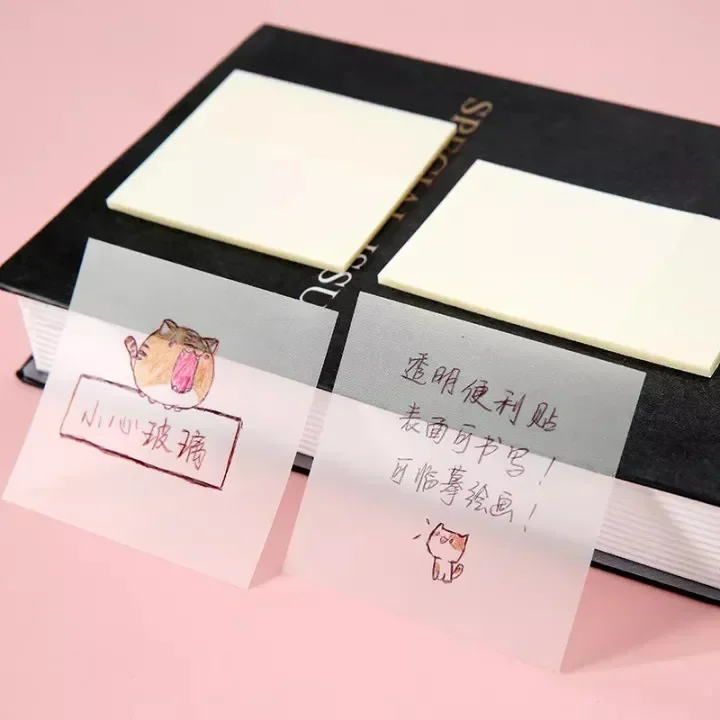 50 Sheets Transparent Sticky Note PET Waterproof Notepads Self-Adhesive Memo Pad School Stationery Office Supplies