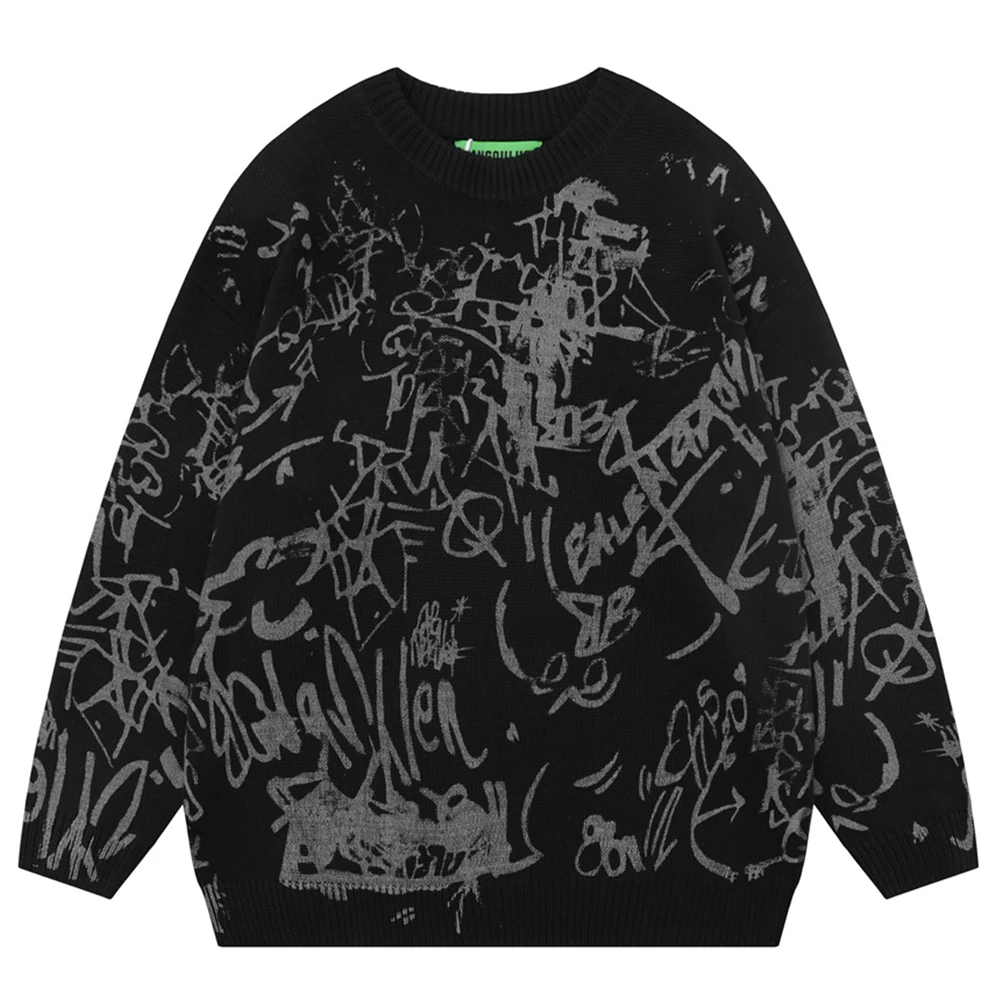 

Graffit Print Oversized Men Women Sweater Autumn O-neck Pullover Sweaters for Man Unisex Clothing 3 Colors