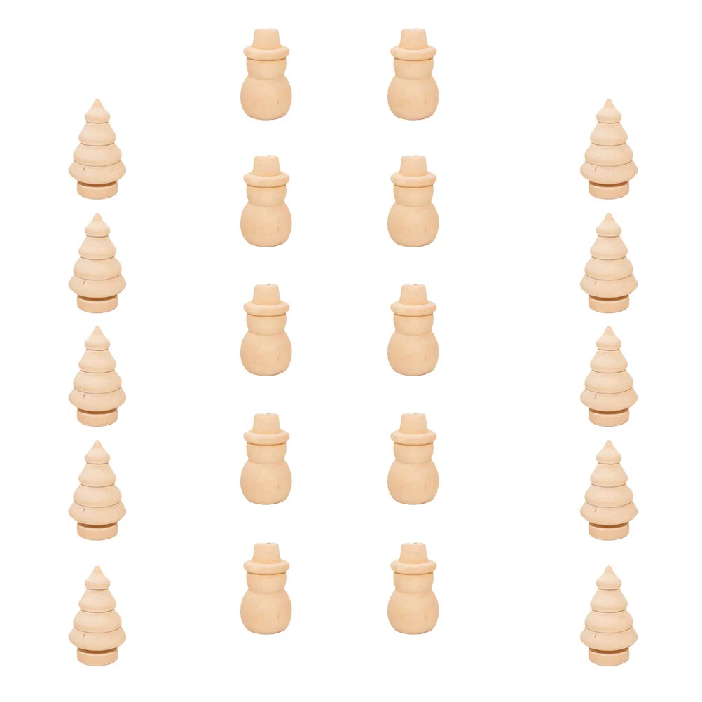 20 قطعة شجرة عيد الميلاد ثلج الدمى الخشبية دهان داي الحلي اليدوية زينة عيد الميلاد الأسرة الإبداع هدية الدمى الخشبية