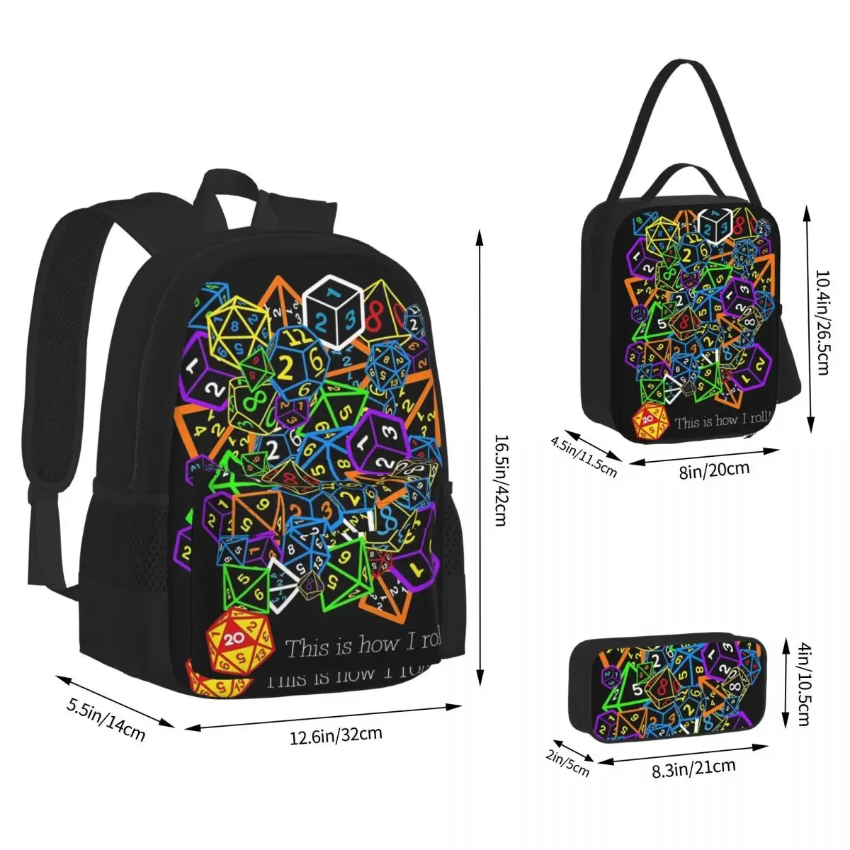 D And D (Dungeons And Dragons) - This Is How I Roll! Backpacks Boys Girls Bookbag School Bags Lunch Bag Pen Bag Three-Piece Set