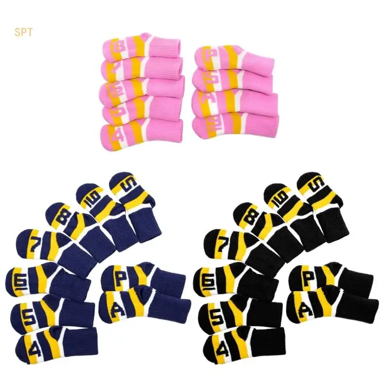 9Pcs Golf Head Headcover Set Knitted Fabric Golf Iron Head Covers Golf Wedges Cover with Big Numbers for Golf Club Head 714F