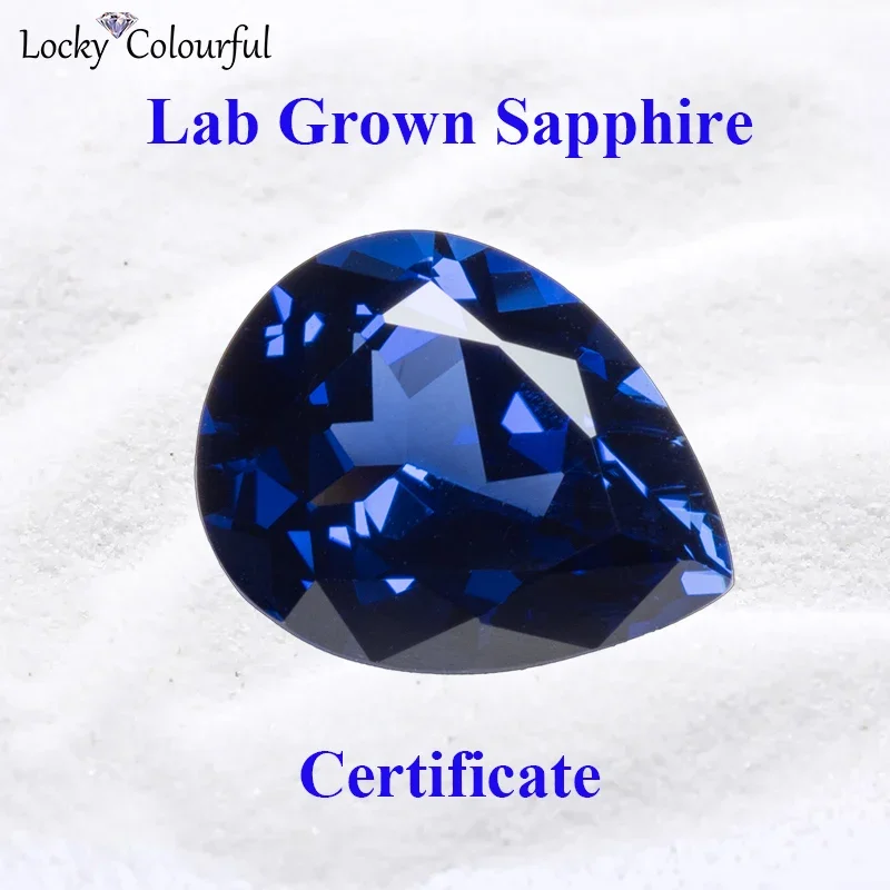 

Lab Grown Sapphire Royal Blue Color Pear Shape Top Quality Charm Beads for Diy Jewelry Making Rings Selectable AGL Certificate