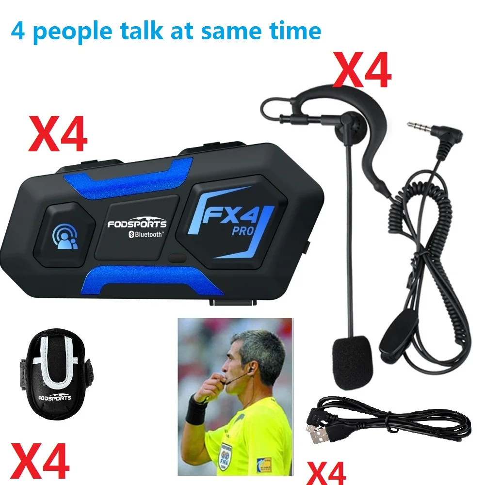 

4 pcs Fodsports FX4 Referee Intercom Wireless Bluetooth Headset Soccer Interphone BT 5.0 for Football Judge Bicycle FM Radio