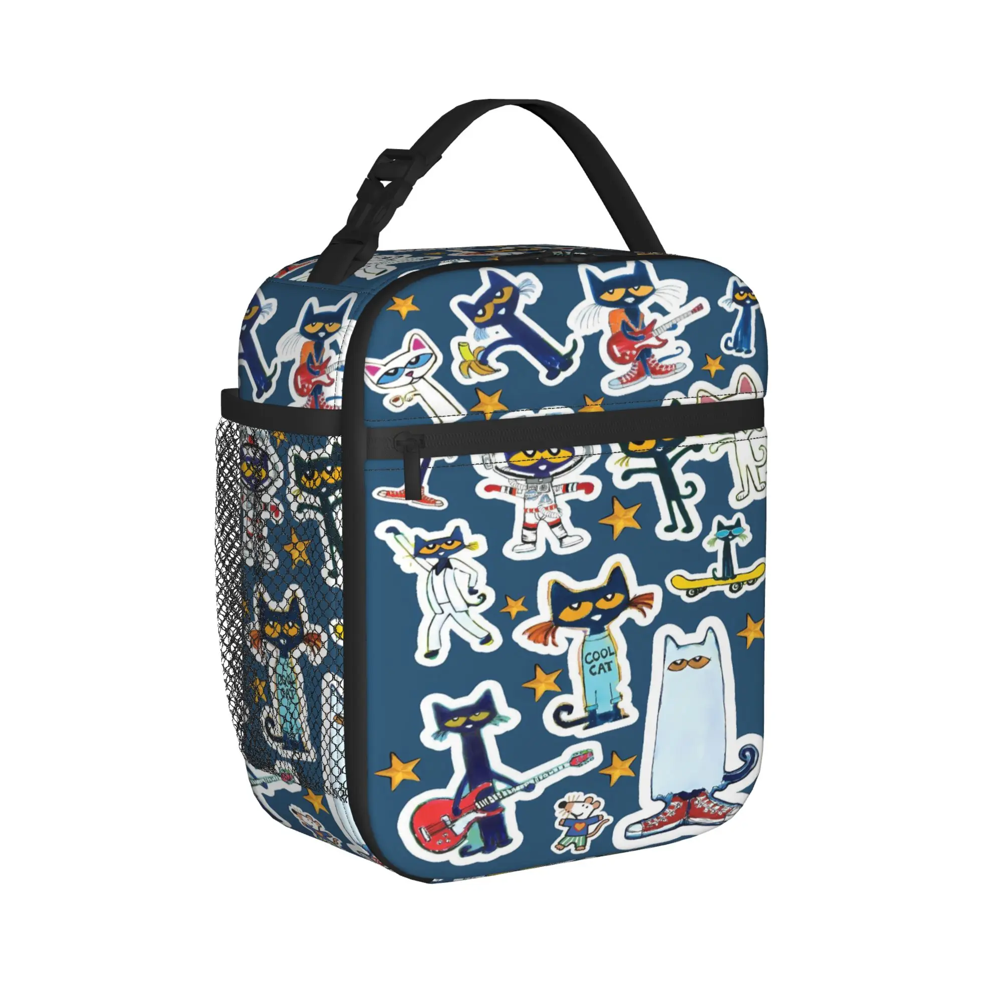 Pete The Cat I Love My White Shoes Cool Lunch Bag  Retro Lunch Box For Child Portable Zipper Cooler Bag Thermal Tote Handbags