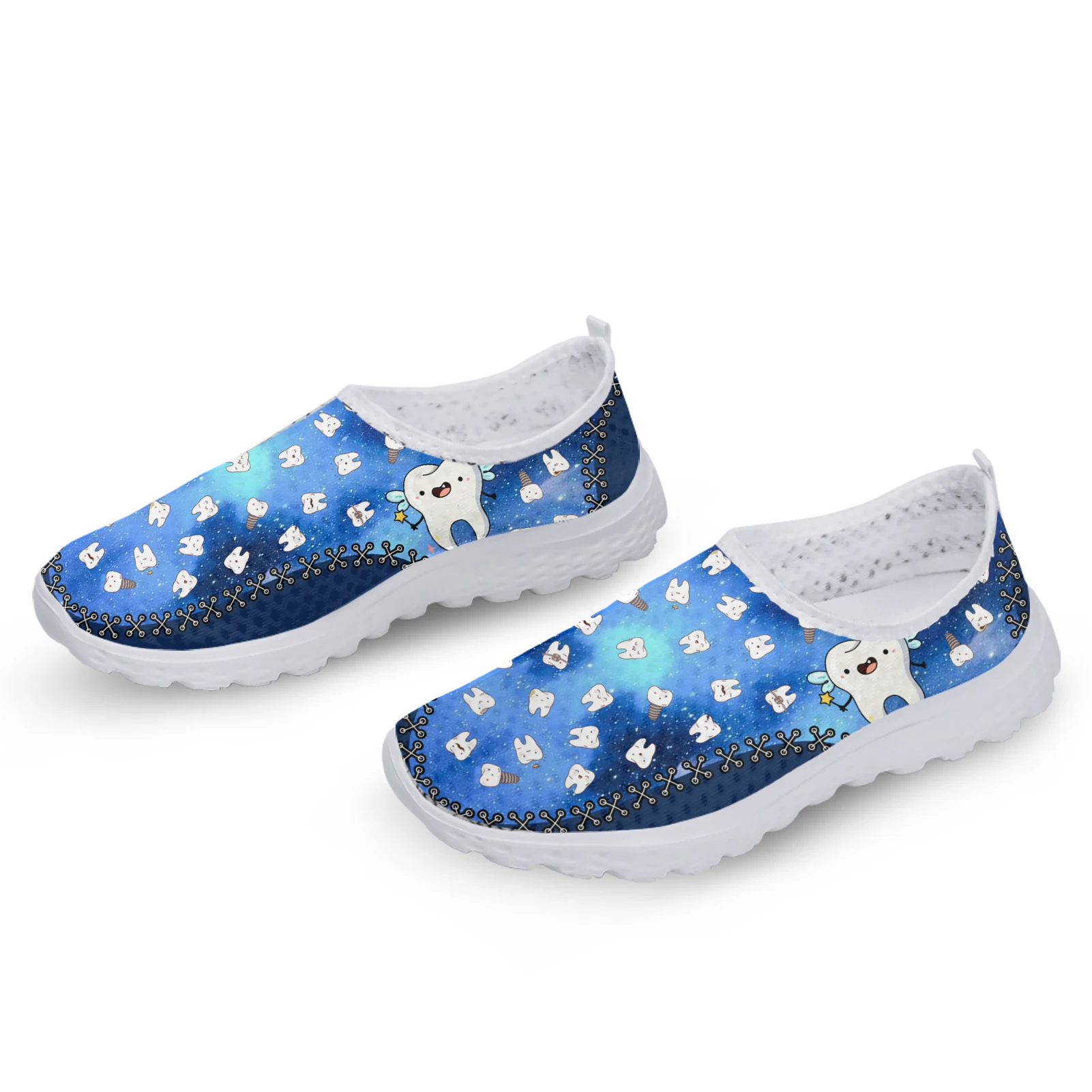 INSTANTARTS Blue Star Cartoon Teeth Design Lightweight Breathable Mesh Shoes Soft Comfortable Apartment Shoes Walking Shoes