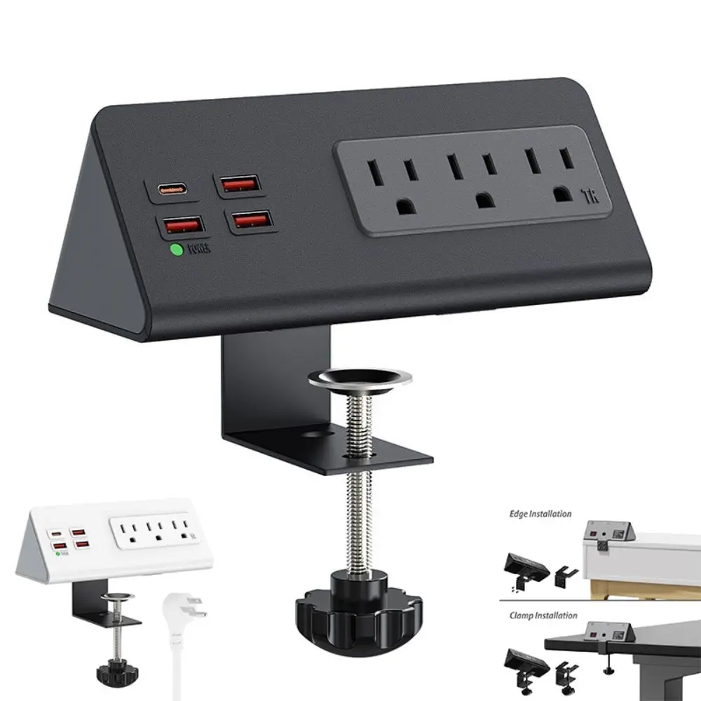 

PD 20W Desk Clamp Power Strip 2 Meter Extension Cord US Plug Outlet With USB Charge Ports Torsional Fixation Power Outlets