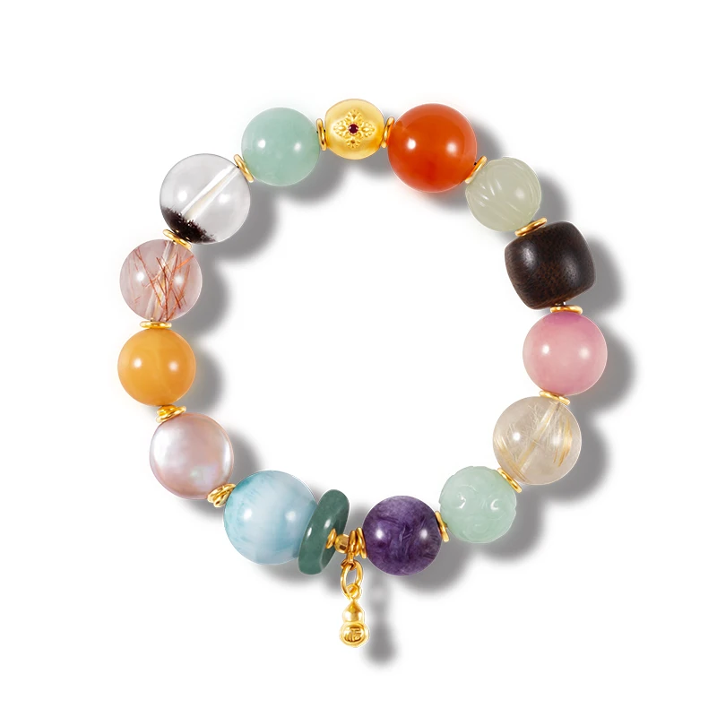 

Women Healing Bracelet Natural Agarwood Golden Rutilated Quartz Jade Nanhong For Honey Amber Multicolor Beads Sterling Silver