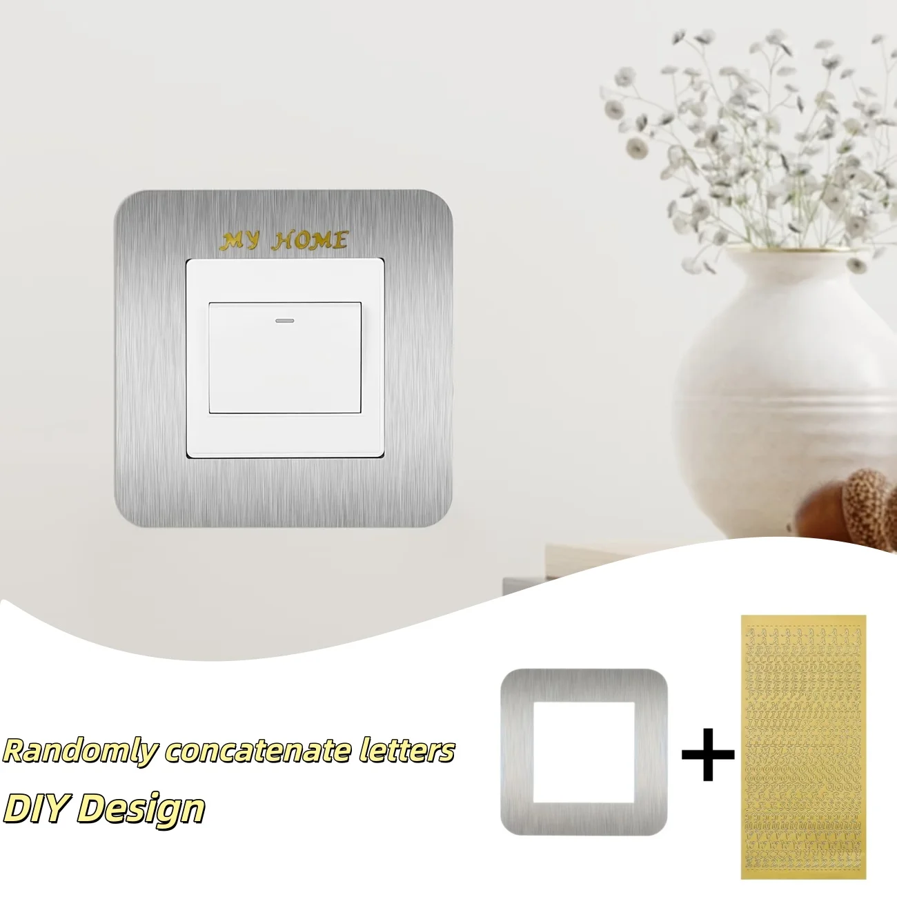 1PCS Brushed Socket Switch Surround Protective Sticker, Wall Switch Decoration, with Shiny Letter Sticker, Suitable for DIY