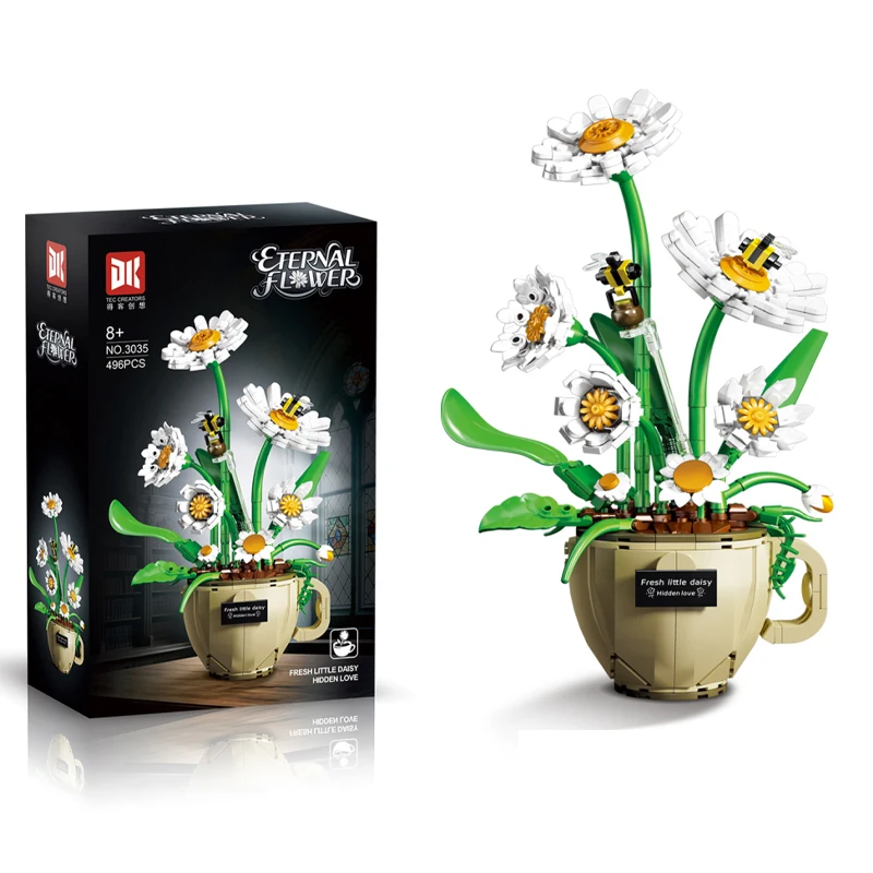 

DK3035 496 шт., кашпо для кофейной чашки с ромашками, цветочный строительный набор «сделай сам», для домашнего декора, рождественские подарки для девочек на День святого Валентина