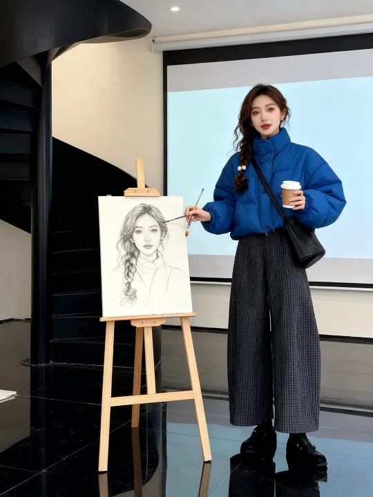 

Синее стеганое зимнее пальто из хлопка в корейском стиле, утепленное, маленький размер, для женщин, для повседневной носки