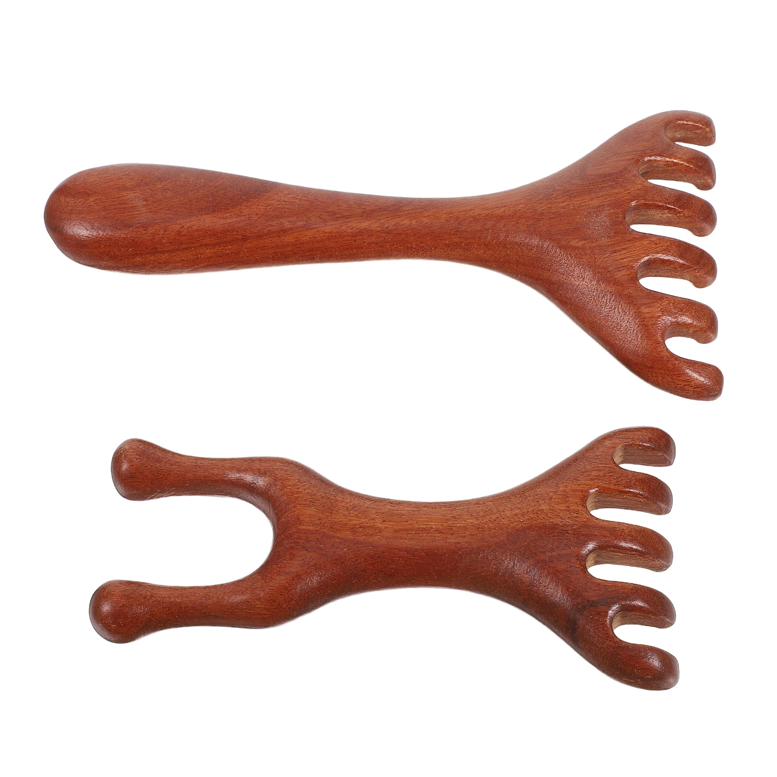 2 szt. Naturalny drewniany masażer do skóry głowy, ręczny grzebień do masażu pięcioma palcami, narzędzie do masażu twarzy i szyi, terapia Gua Sha, szerokie zęby do meridianów