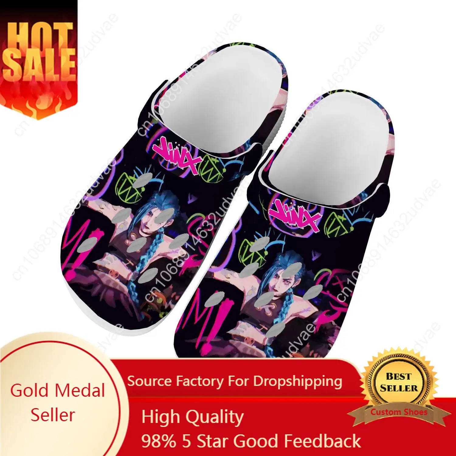Arcane-Jinx Game Water Shoes Men Women Teenager High Quality Home Garden Clogs Custom Sandals Beach Breathable Hole Slippers