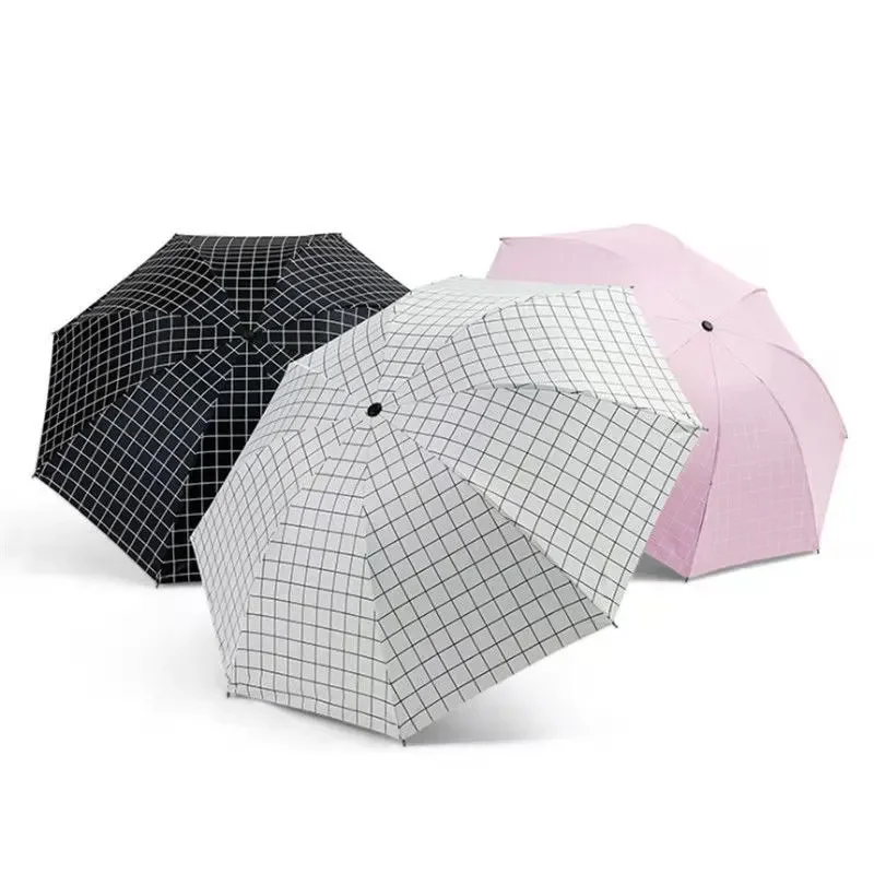 Small Fresh Folding Sunscreen Umbrella for Women, Lattice, Anti-ultraviolet, Sunny and Rainy