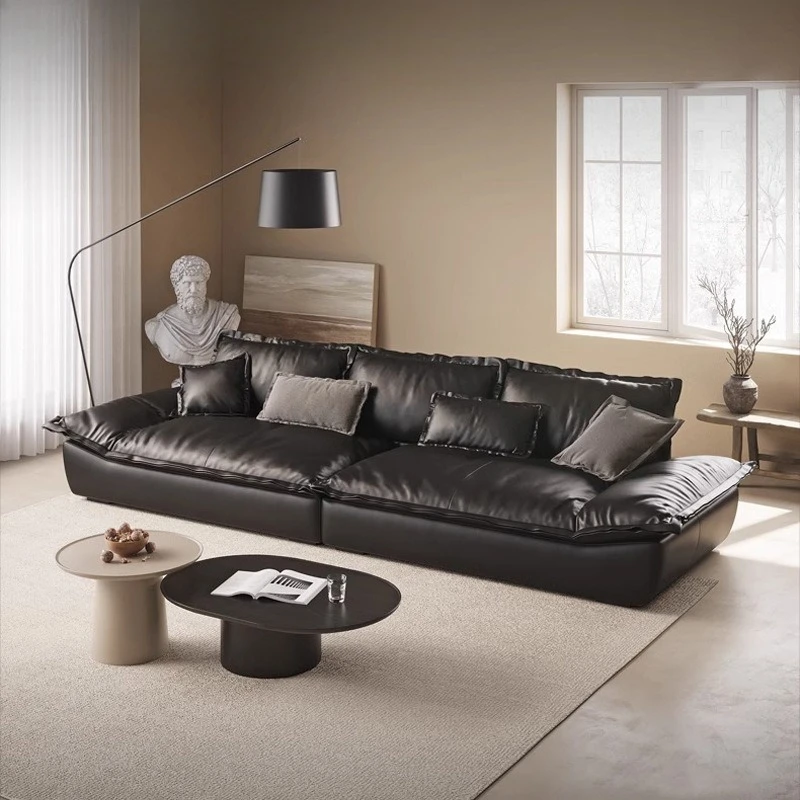 

Sailing sofa leather sofa Italian minimalist first layer cowhide straight row large sitting deep sofa
