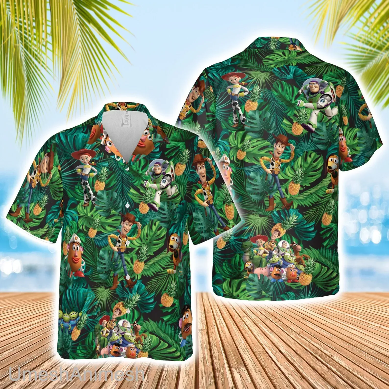 Camisas havaianas masculinas e femininas de manga curta, camisas de praia Disney, camisas de festa casuais