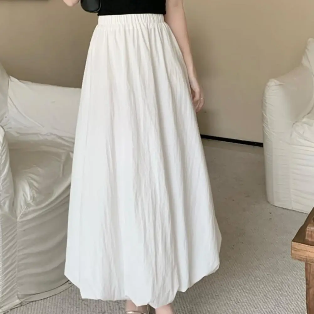 

Women Bubble Skirt Elastic Waist A-line Vintage Korean Fashion Loose Balloon Maxi Skirt Solid Color Lady Elegant Ruffled Skirt