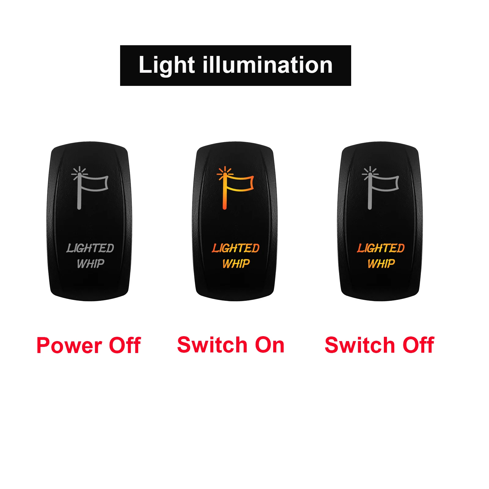 12V LIGHTED WHIP Rocker Switch SPST 5PIN ON OFF Dual LED Light For Car Marine Boat Campers Car Accessories Waterproof IP68