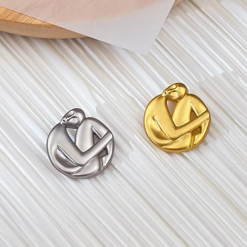 Fashion 6PCS of Golden Sliver Metal Little Man Button for School Coat Shanked Retro Decorative Buckle