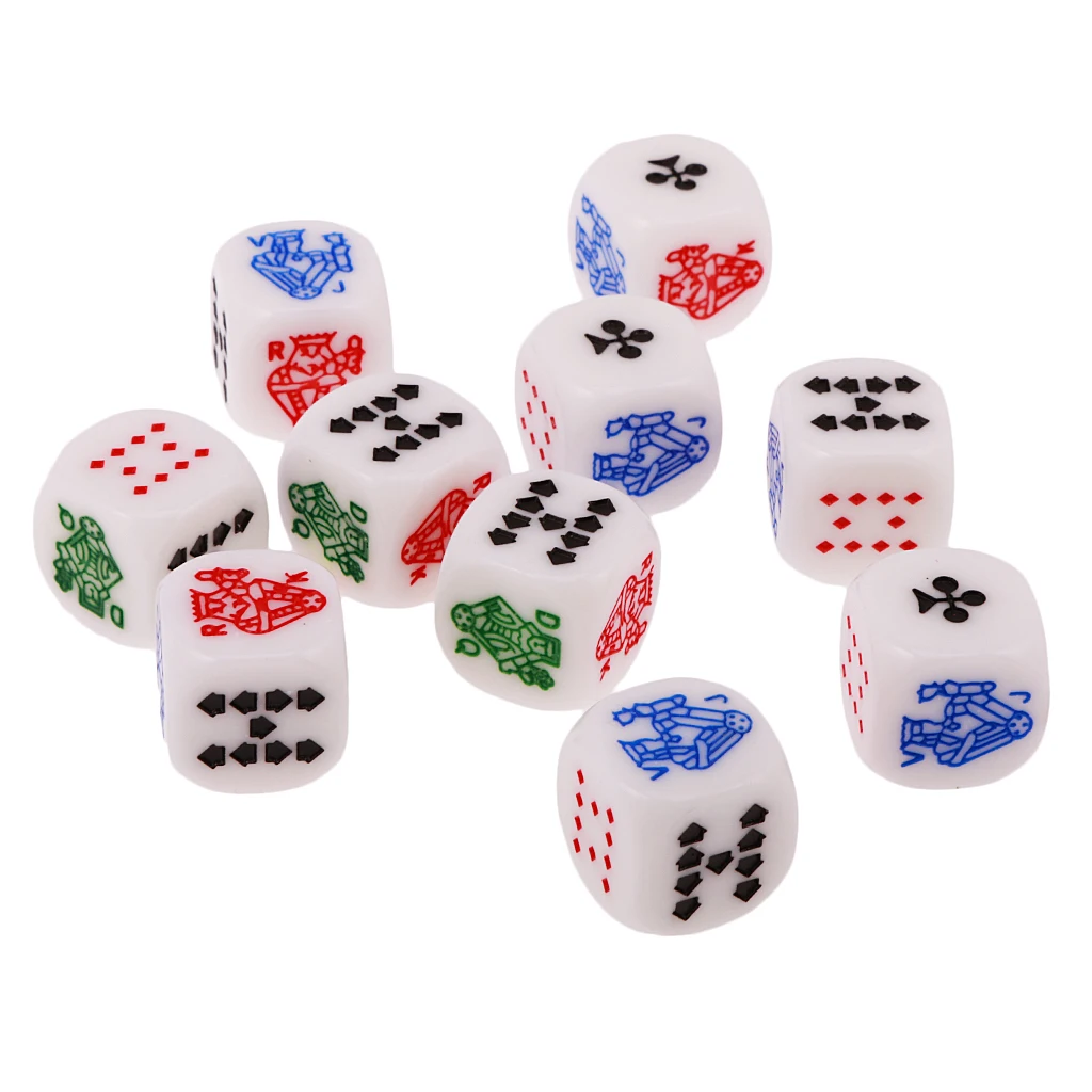 10 Pieces of 12mm/0.47inch Acrylic Six Sided Poker Dice for Casino Poker Card Game Favours for Fun Family Pub Game Dice Toy