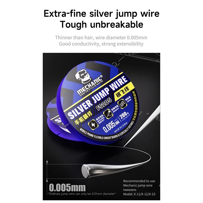 MECHANIC Precision Jump Wire Superfine Silver Jump Wire 0.005mm 0.01mm 0.02mm for Phone PCB Repair CPU Rework Fast Tinning Tool