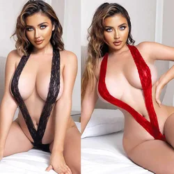 Sexy Mini Lingerie de Renda Feminina, Pornô Micro Biquínis, Bodysuit Transparente, Meias Eróticas, Traje de Representação para Sexo