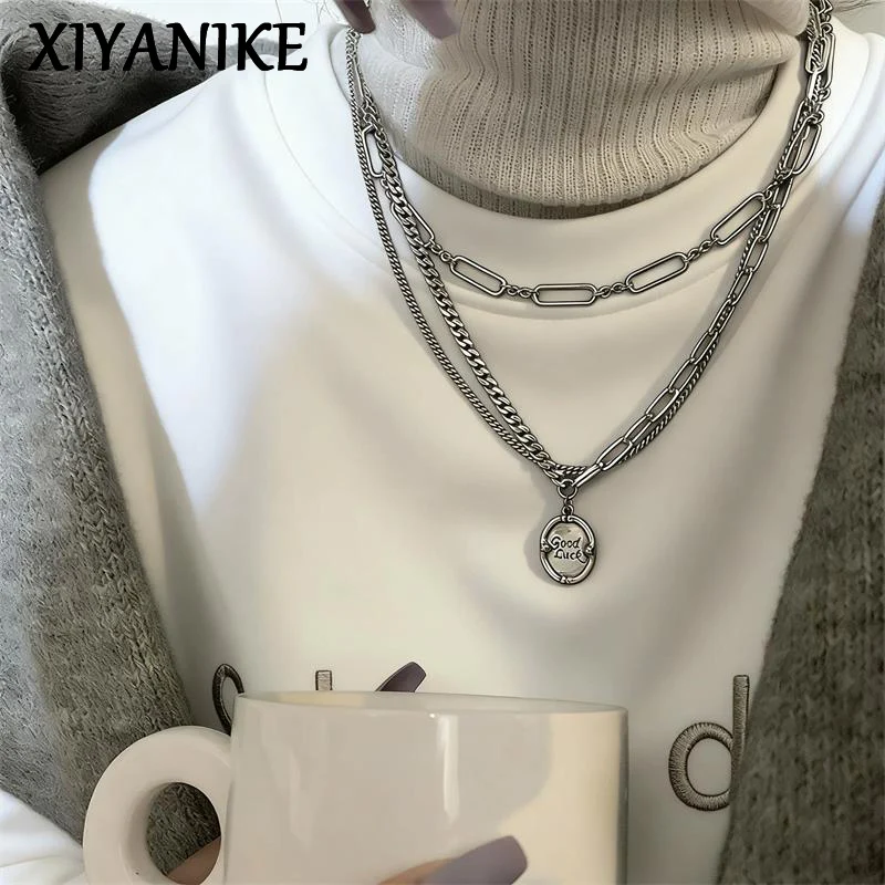 XIYANIKE Vintage Good Luck Letter Pendant Necklaces For Women Hip Hop Fashion New Jewelry Gift Party collares para mujer