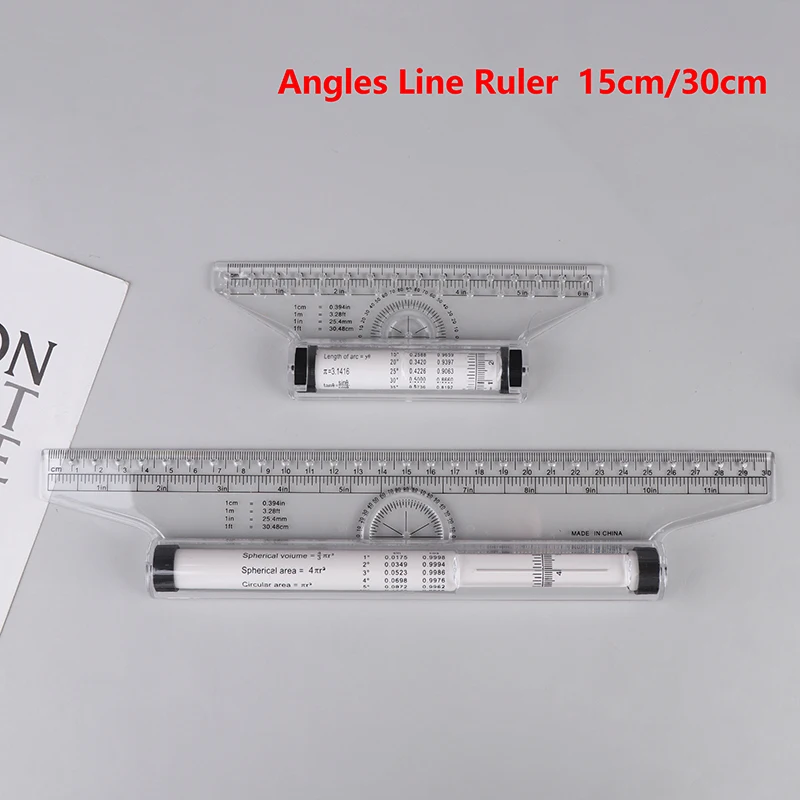 Angles Line Ruler 15cm 30cm Multi-Function Drawing Tool Metric Rolling Ruler Clear Parallel Rolling Ruler