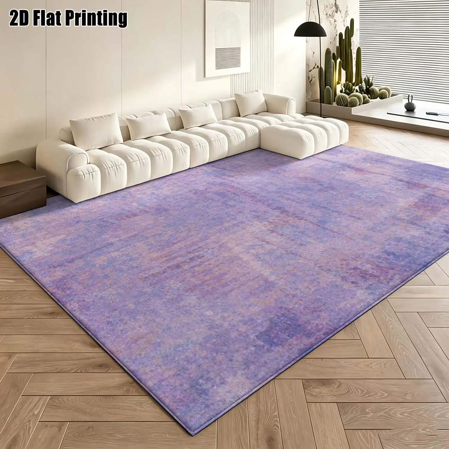 1Pc 2D Printed Light Purple Abstract Art Nordic/Instagram Style Minimalist Vintage Geometric Striped Carpet, Machine Washable, Multi-Size, Suitable for Home Decor, Entrance/Dining Room/Foyer/Bedroom/Living Room Use