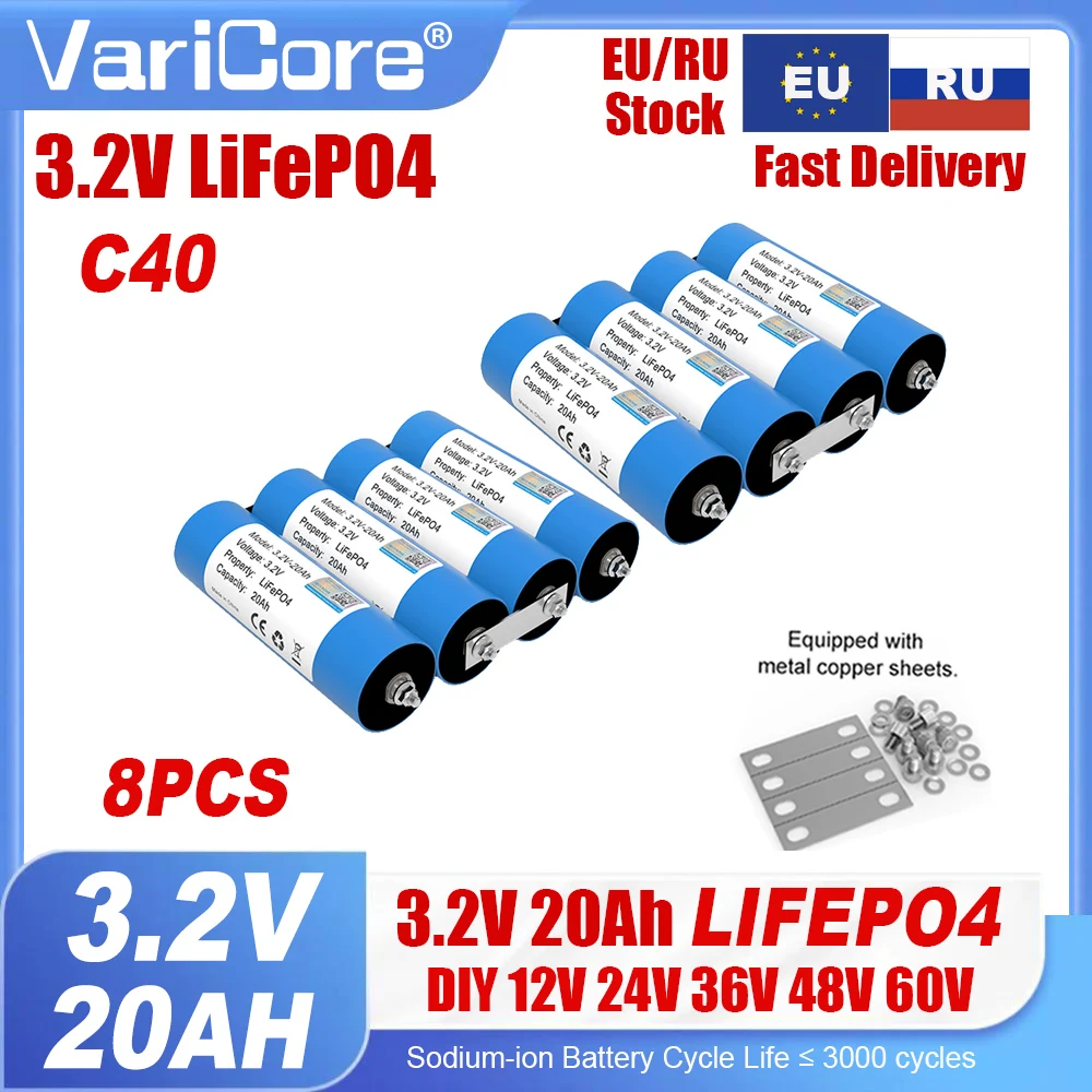 3.2V 20Ah C40 Lifepo4 Oplaadbare Batterij voor 4S 12V 24V 36V 5C Lithium IJzer Fosfaat Golfkar Off Grid Zonne-energie Opslag