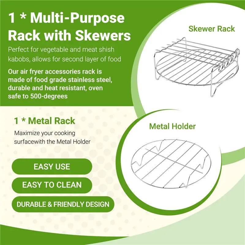 A63Z Upgrade 2 Pcs Air Fryer Accessories Air Fryer Rack Set Multi-Purpose Double Layer Rack With Skewer For XL Power Airfryer Ph