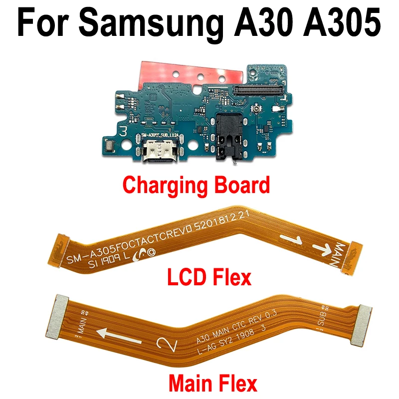 GEFENSI For Samsung Galaxy A30 A305 SM-A305F USB Micro Charger Charging Port Dock Connector Microphone LCD Display Main Board Fl