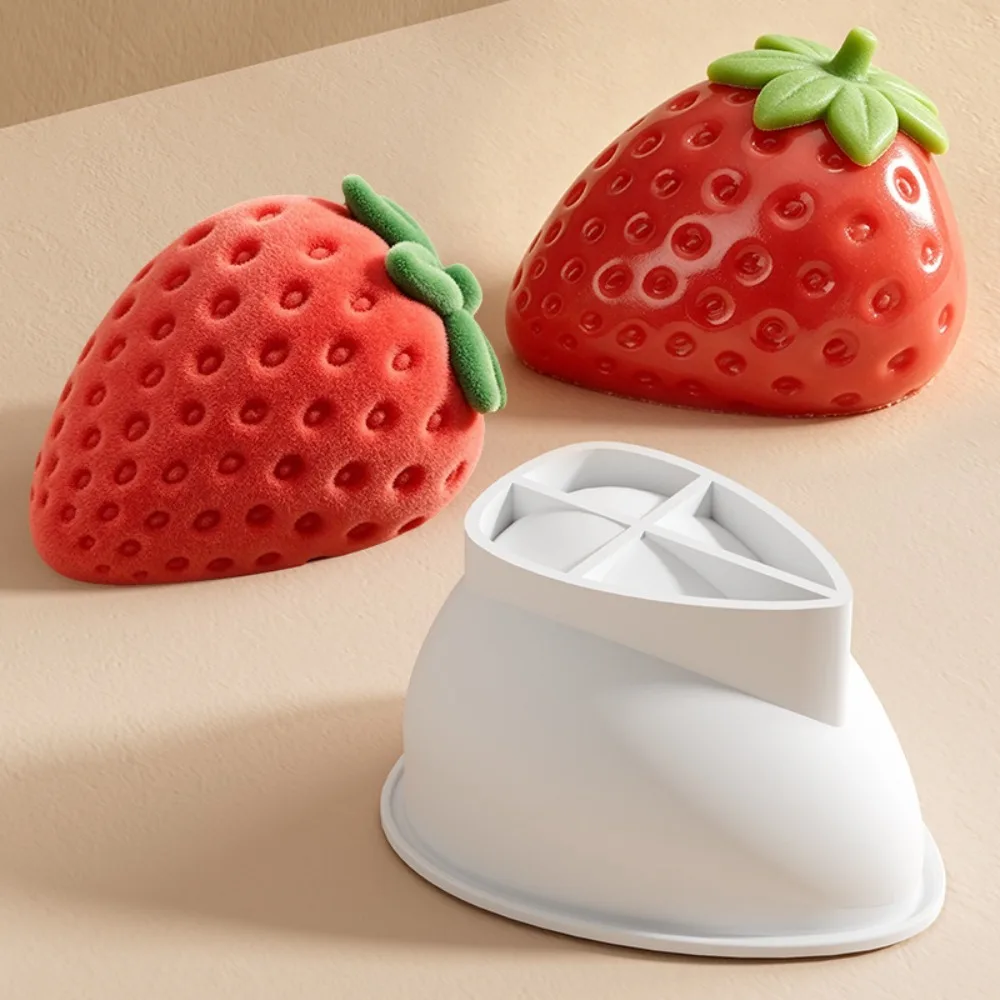 3D Strawberry Candle Molds DIY Handmade 4 Inches Soap Candle Silicone Mold Chocolate Bread Mousse Cake Decorative Baking Tools