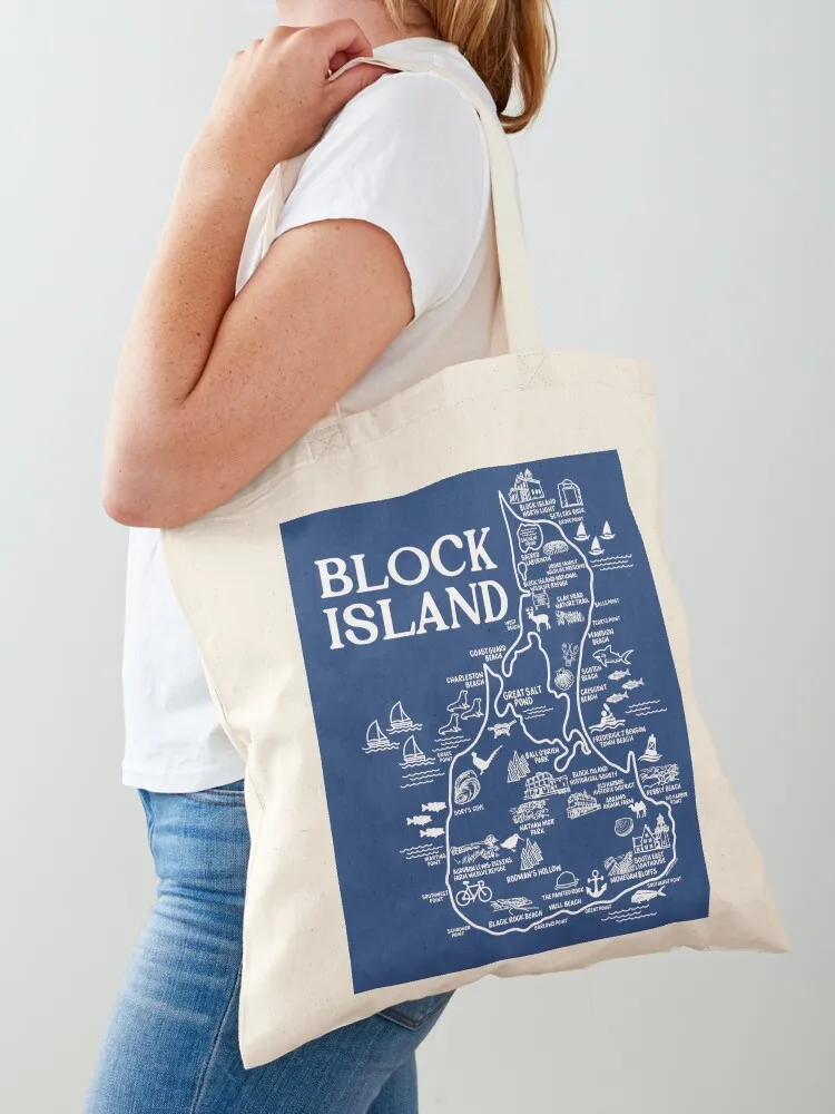 

Block Island Map Art Tote Bag shopping bag canvas tote bag tote custom Canvas for women