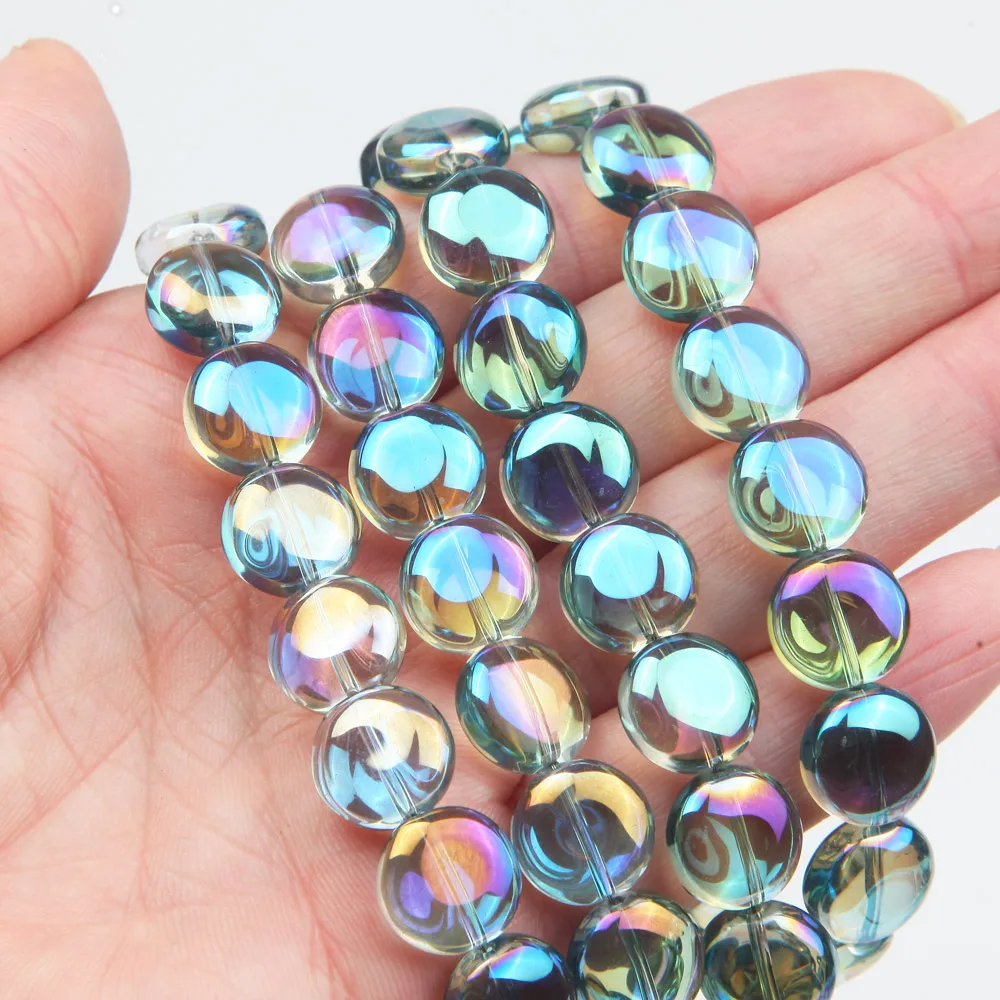 20pcs/lot Glaze Round Flat Beads Crystal Glass Wheel Beads Oblate Loose Beads For DIY Bracelet Necklace Jewelry Making Accessory