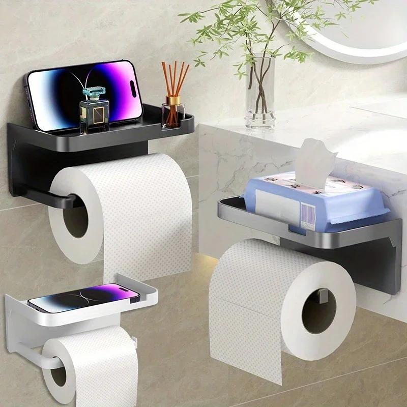 Perforated Free Tissue Storage Rack in The Bathroom, Strong Bearing Weight, Can Place Mobile Phones,Perfume,Etc,Home Life Helper
