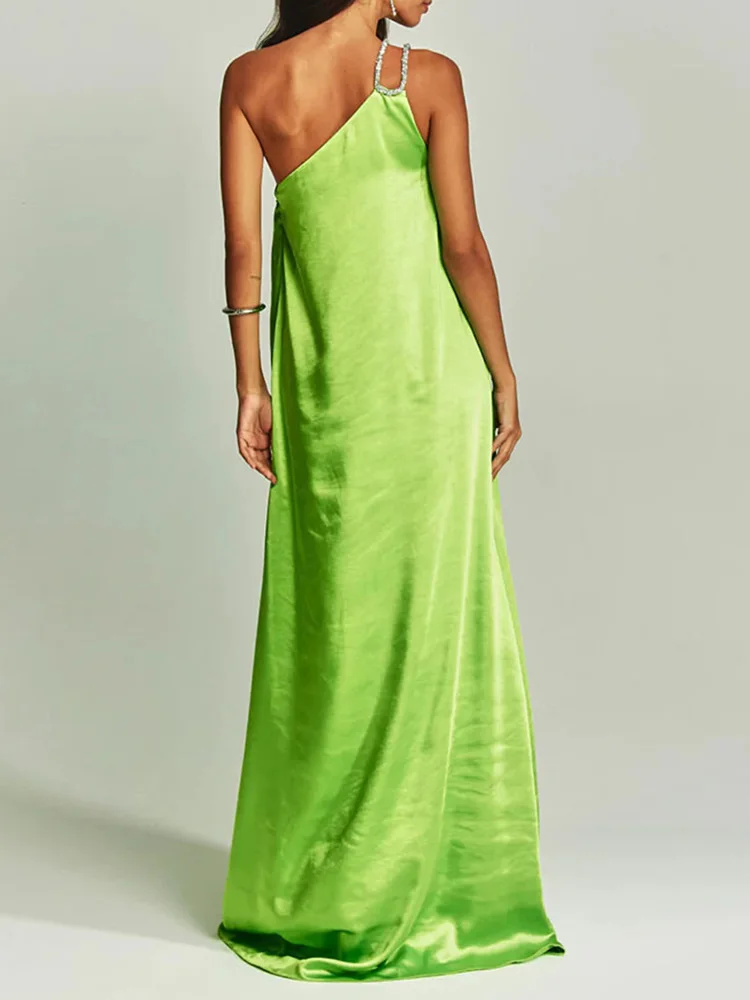 2025 um ombro sem mangas sólido vestido de férias elegante feminino primavera verão maxi vestido femme sexy sem costas vestido de festa