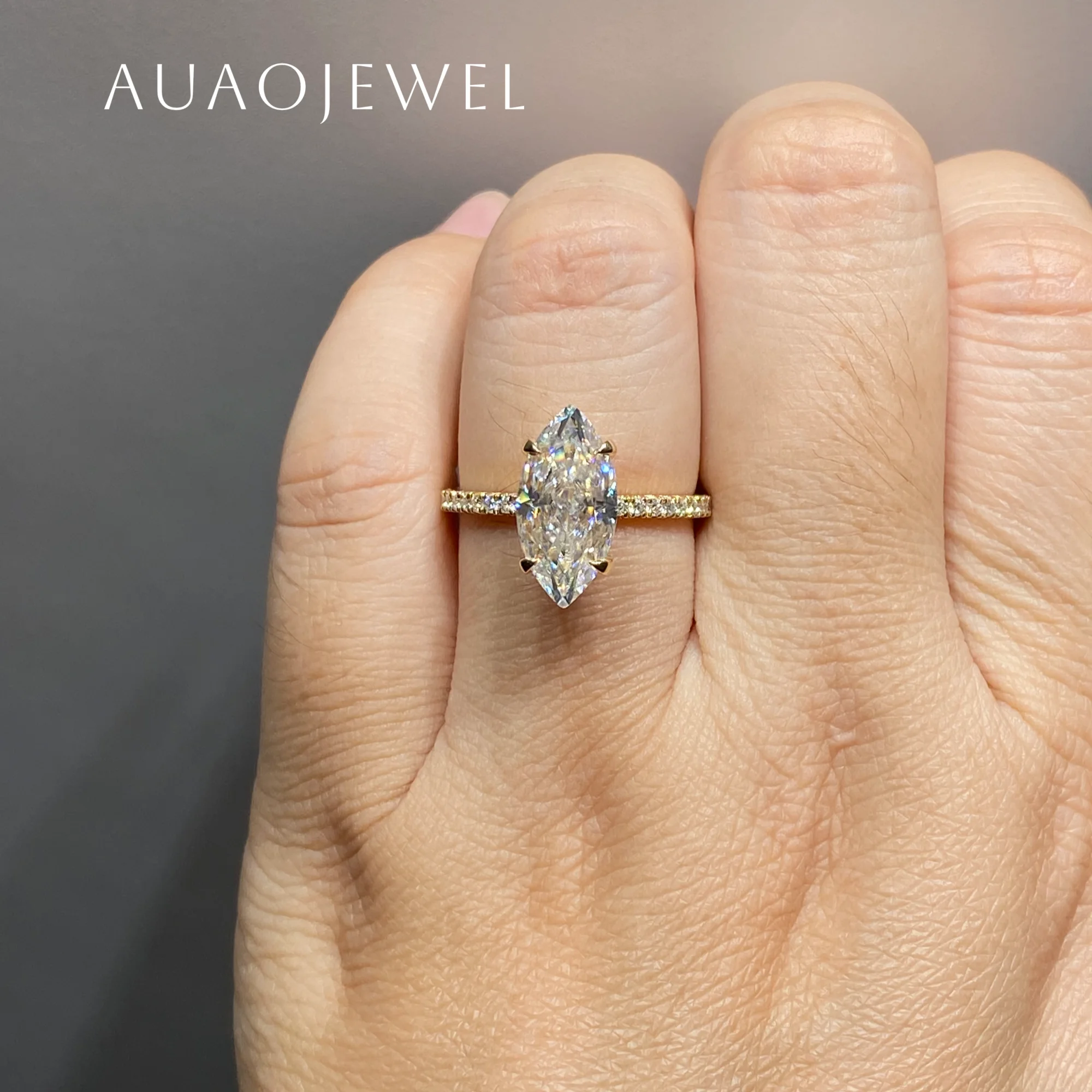 

AUAOJEWEL 3Ct Moissanite Marquise 7X14Mm 925 Silver Rings For Women Gold 18K 9K 14K Original Luxury Designer Fashion Jewelry