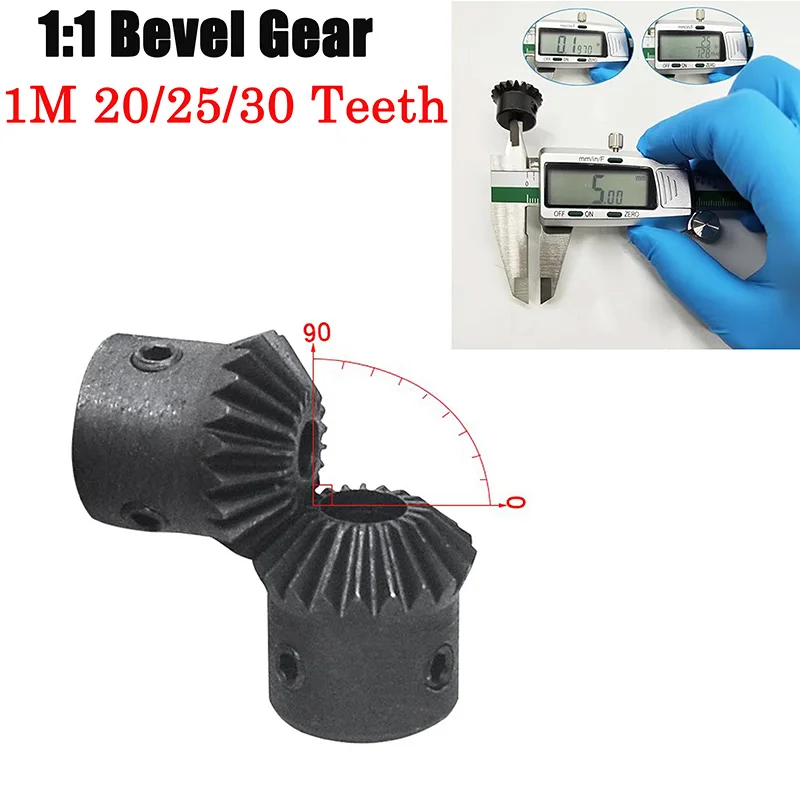 1Pcs 1:1 Bevel Gear 1 Module 20/25/30Teeth Carbon Steel 90 Degree Angle Inner Bore Diameter 5/6/6.35/8/10/12mm Motor Bevel Gear