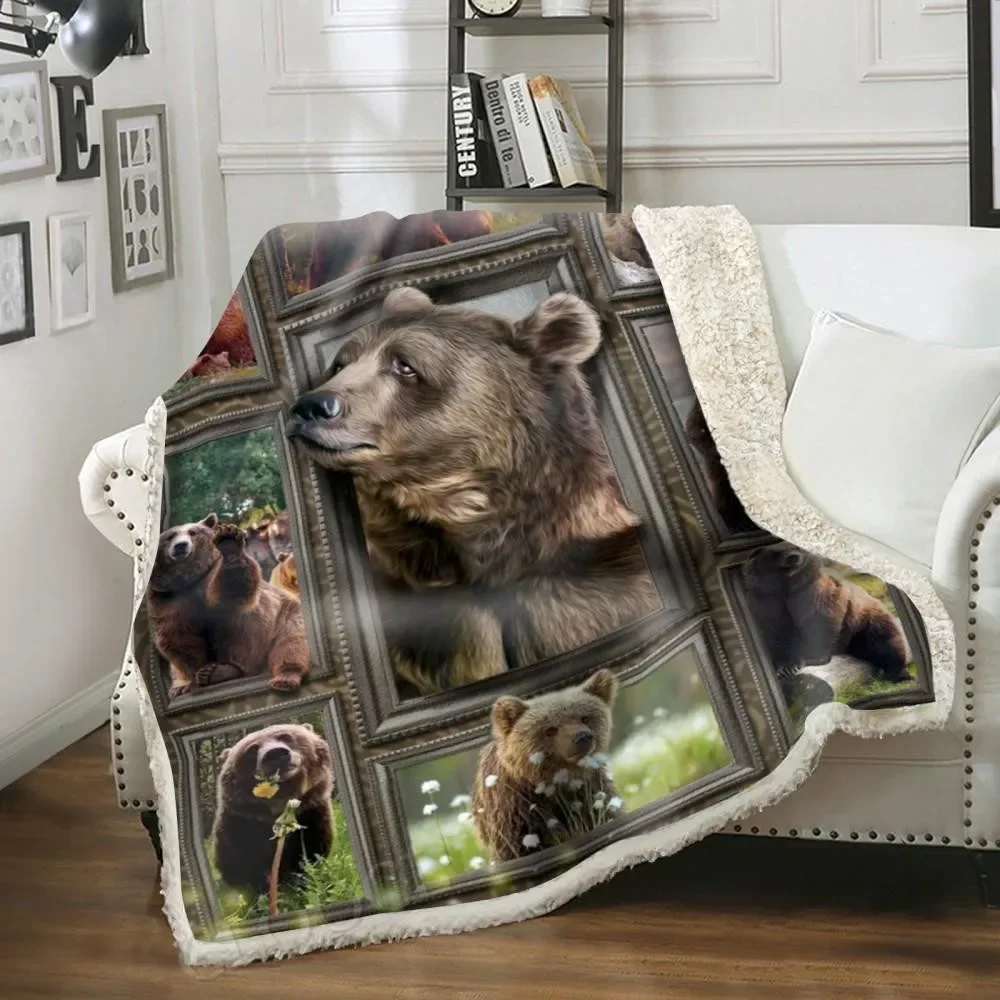 HX Cute Koala Blankets 3D Graphic Wild Life Collection Photo Frame Splicing Double Layer Blanket Fashion Funny Plush Quilts