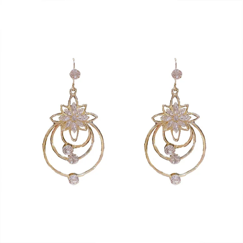 2022 New Trend Crystal Flower Round Pendant Earrings For Women Exquisite Earrings Party Fashion Jewelry Gift