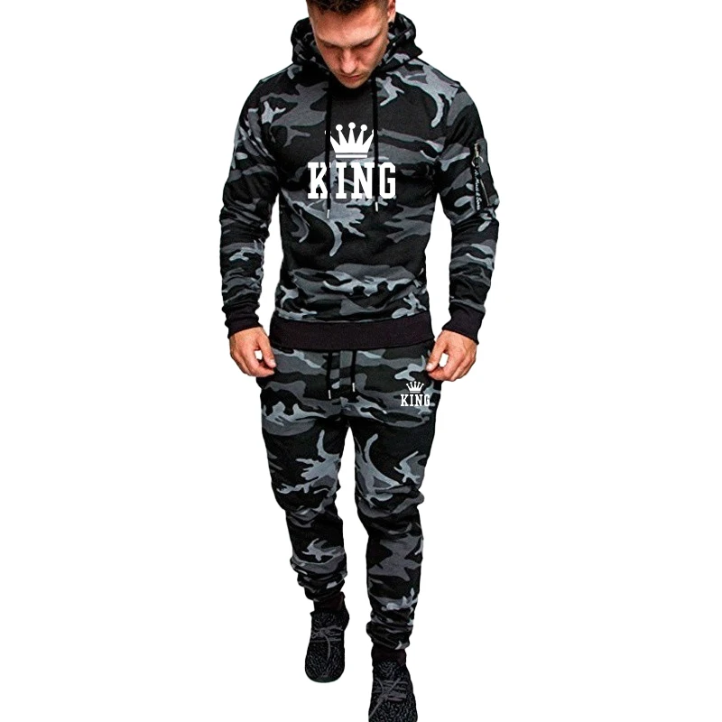 Heren Set Camouflage Pocketless Pullover Hoodie Heren Vrijetijdskleding Hoodie Hoodie Lange Broek Twee Sets Sportkleding Joggingkleding