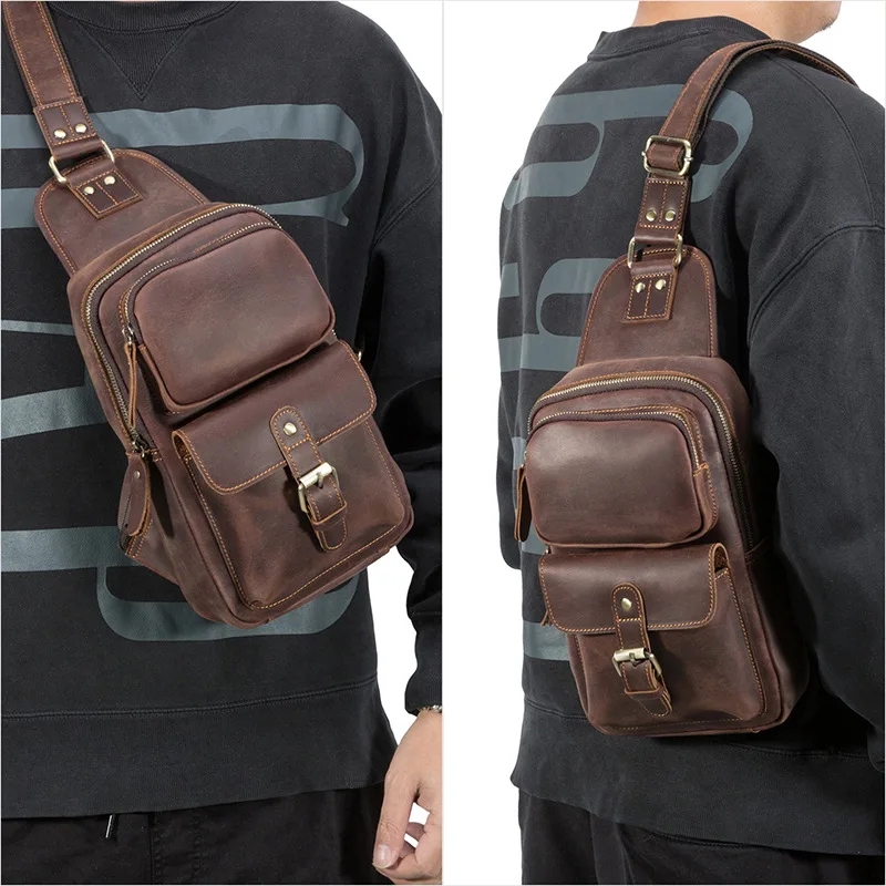 حقيبة صدر كروس كلاسيكية للرجال، حقيبة ظهر بكتف واحد ثلاثية الأبعاد متعددة الجيوب ذات سعة كبيرة، حقيبة رجالية راقية #1