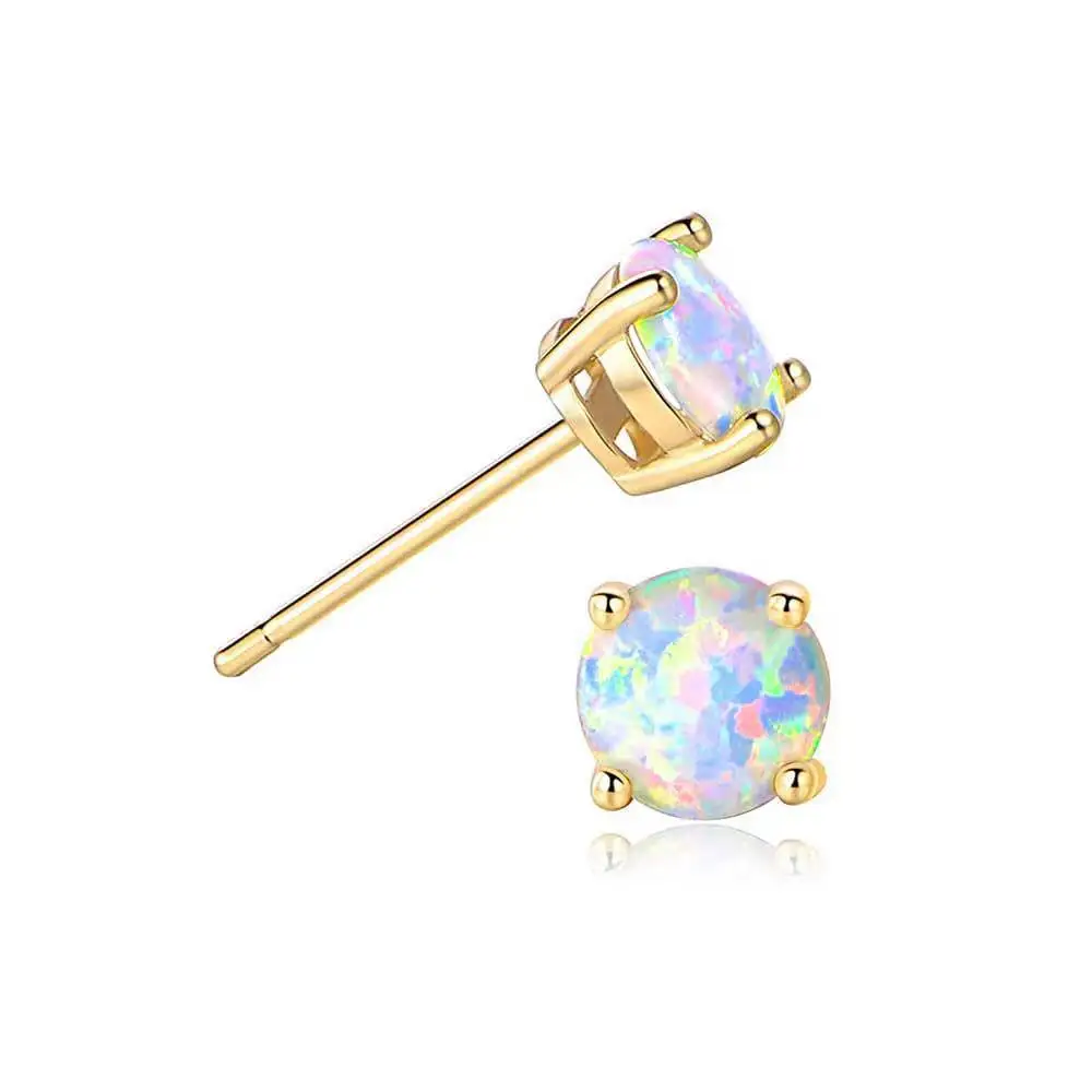 Opal Round Studs Women October Birthstone Protection Optimism Energy Earrings Female Gift