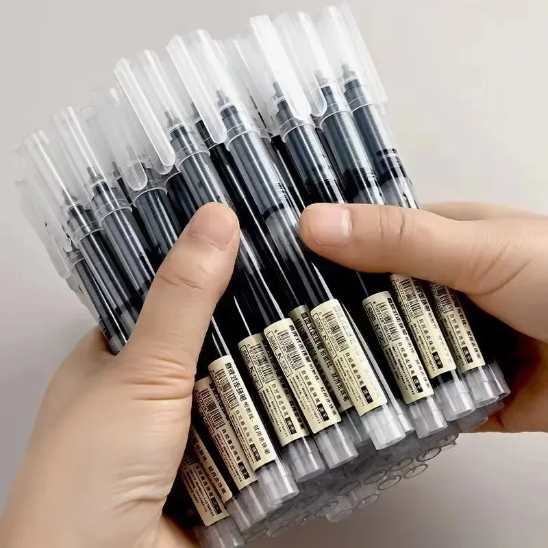 10 Uds. Lápiz de Gel de 0,5mm, bolígrafo de Gel tipo aguja, tinta negra, azul y roja, bolígrafo líquido recto, bolígrafos de escritura, suministros de papelería para escuela y oficina