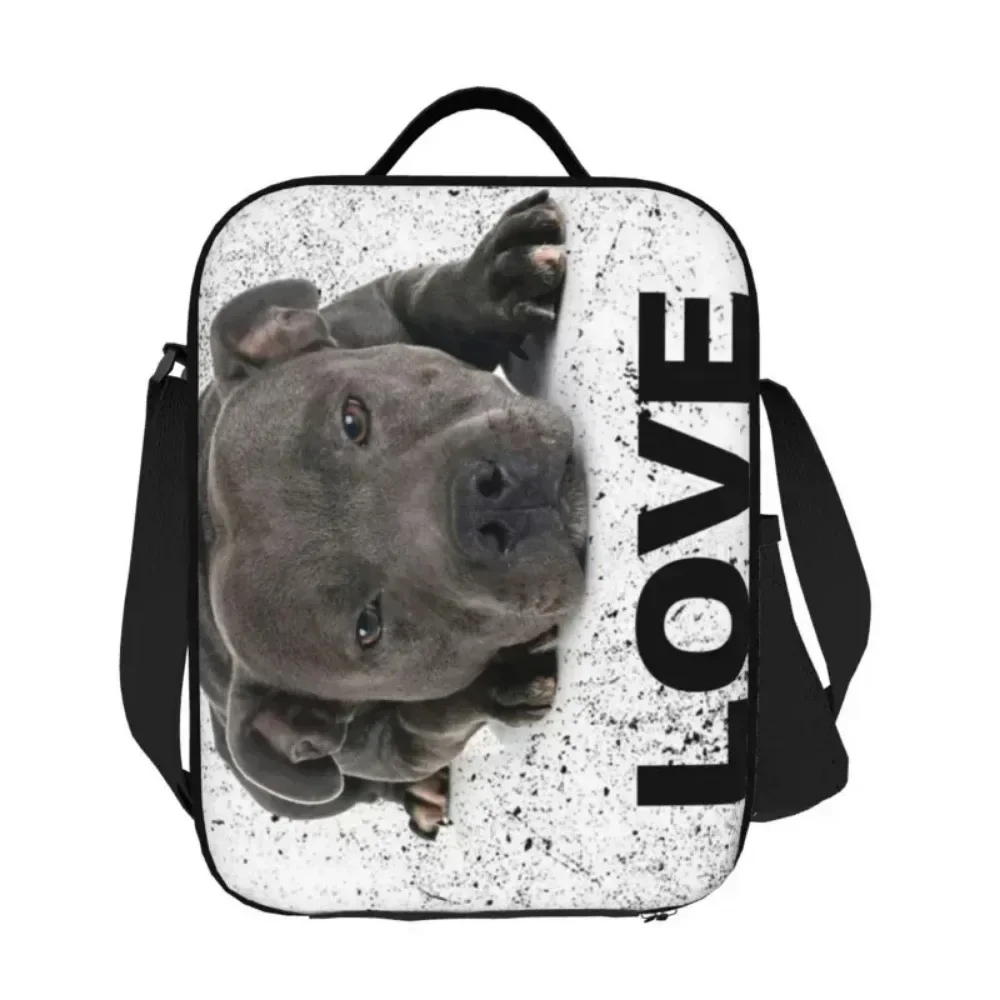 Bonito staffordshire bull terrier cão amor térmico isolado almoço sacos feminino animal resuable almoço tote para a escola bento caixa de comida