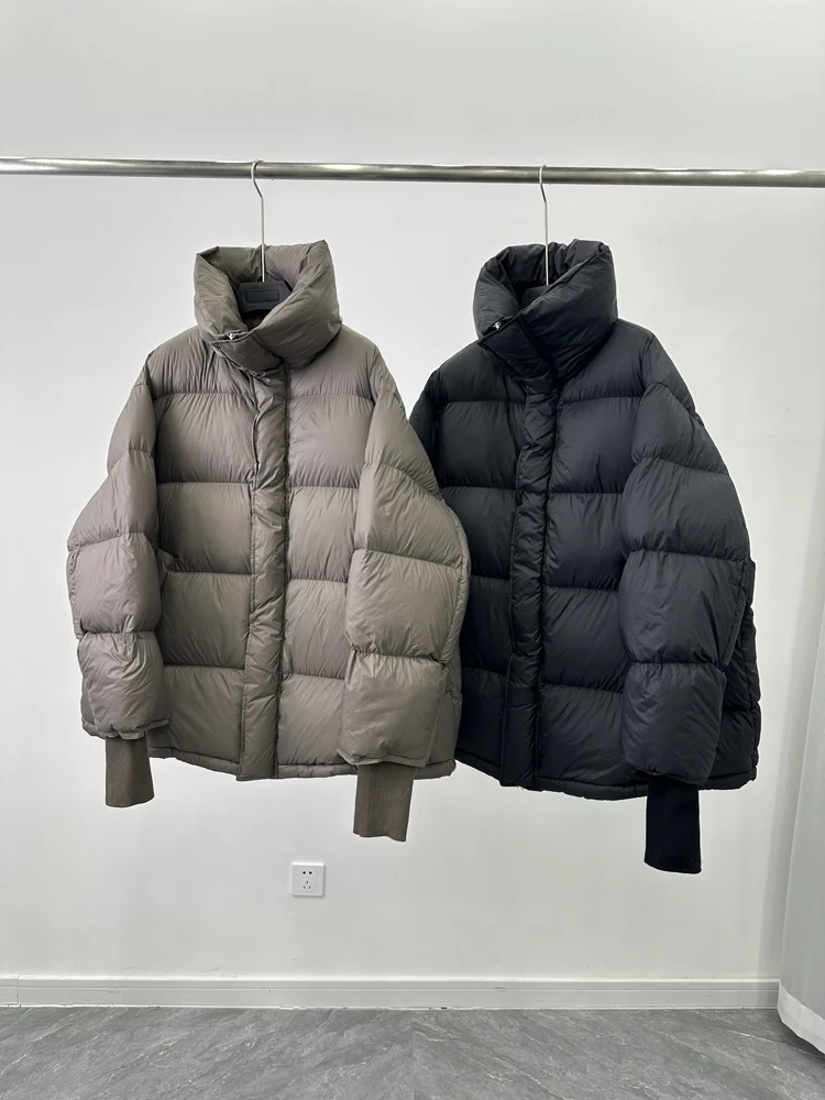 

Women's ort Puffer Jaet Thiened White Du down 90% Fill Power Bread Sle Coat Stand Collar Loose Outerwear