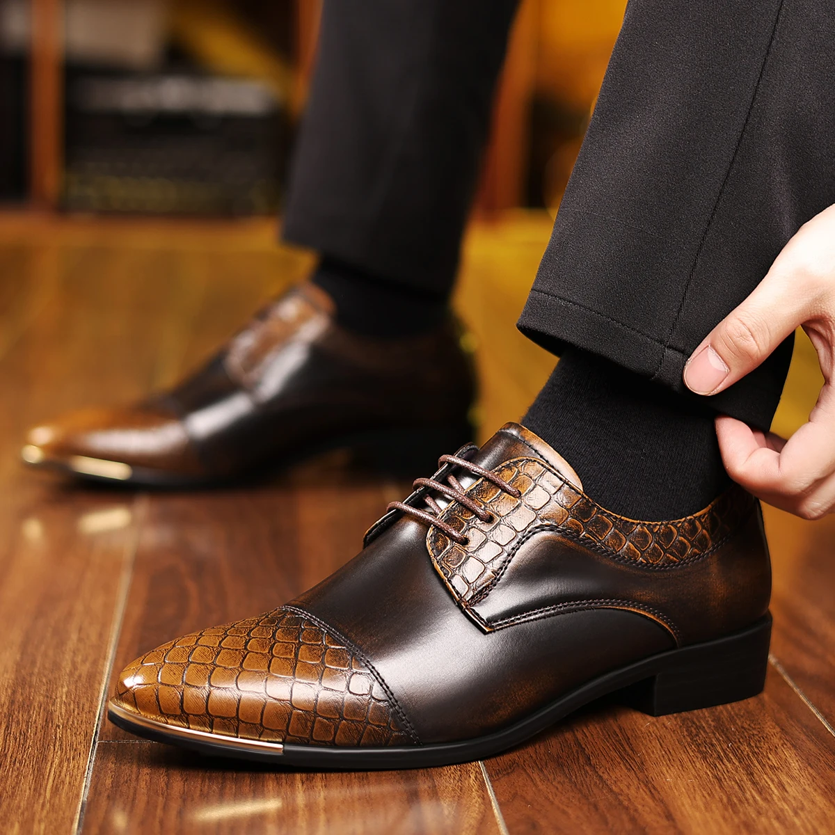 

Men's Formal Shoes Lace Up Dress Flats Comfortable Derby Casual Business Men Shoes Fashion Leather Male Footwear Big Size 48